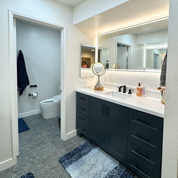 Navy Blue Double-Vanity Bathroom