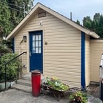 Painted she shed to match home colors