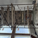 Stone veneer fireplace