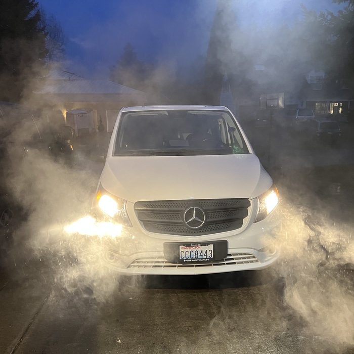 Getting ready to work on a foggy morning.