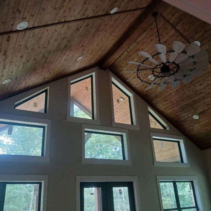 Window trim , new ceiling, false beams