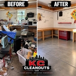 Garage Cleanout-removed unwanted items, trash, old furniture, boxes, appliances, tools, yard debris, and general clutter from the garage. Items are sorted as needed, loaded, hauled away, and properly disposed of or donated when possible, leaving the garage clean, cleared out, and ready to use again.