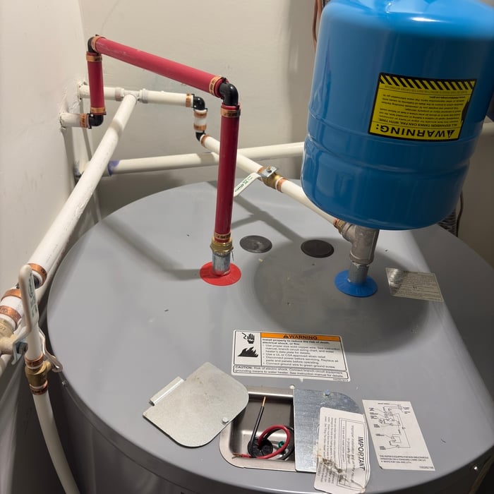 Water Heater with Expansion tank and Shutoff Valve.