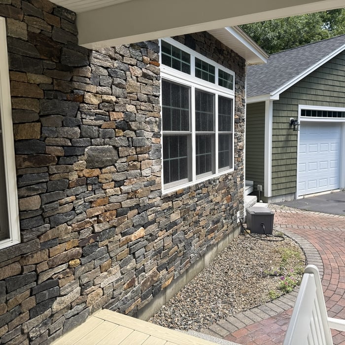 Stone veneer facade