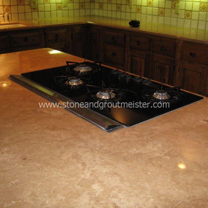 Travertine countertop after polishing