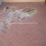 Brick patio before cleaning