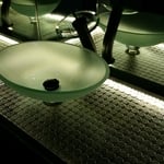 glass bowl and fountain faucet