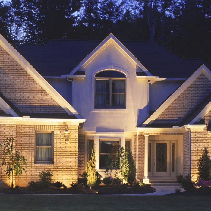 Traditional Home Exterior - Gray Beige Outdoor Lighting On House