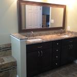 Custom bench transition from vanity to tub