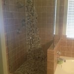 3/8" frameless shower with wavey cut top