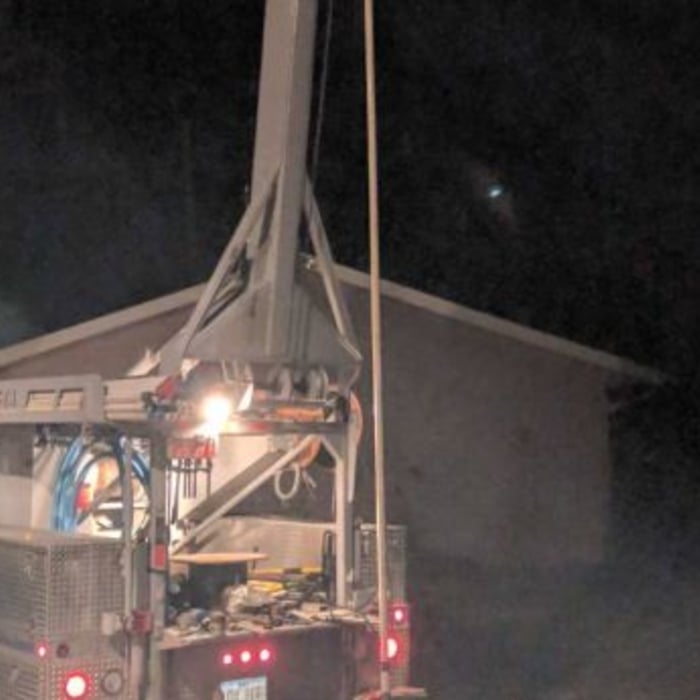 Pump truck at night
