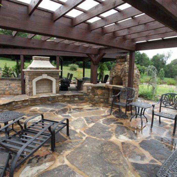 Traditional Patio - Stone Bright Stone Brick Fire Place Facing