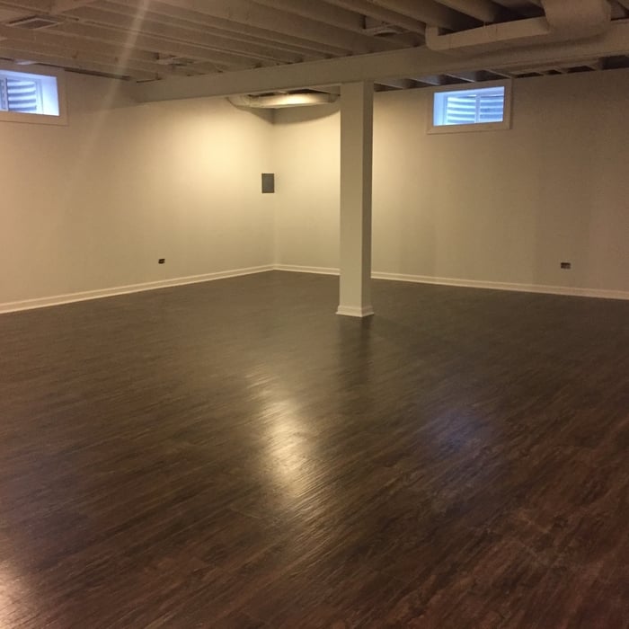 finished basement with open ceiling
