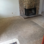 Wood burning fireplace with stacked stone veneer and fireplace screen