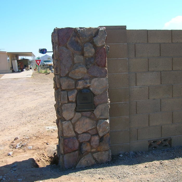 Stone Veneer Column and Block Wall