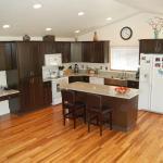 Contemporary Kitchen - Desk Open Dark Wood And Leather Bar Stools