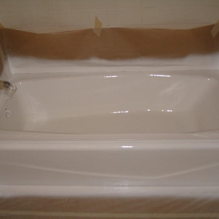 Blue bath tub after