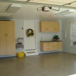 Transitional Garage - Open Wood Wall Hung White Metal Organization Baskets