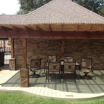 Pergola with stone wrap
