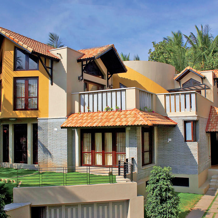 Modern Home Exterior - Gold Beige Small Light Gray Brick Siding