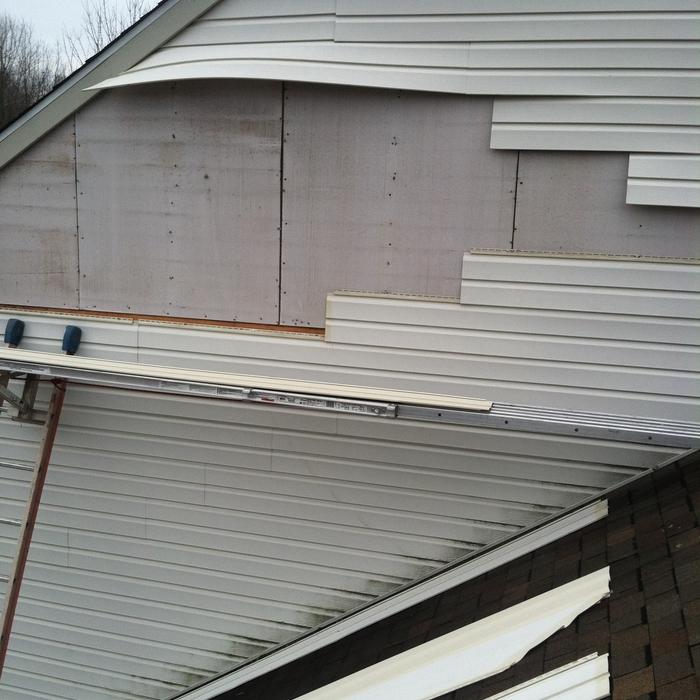 Close up of missing siding