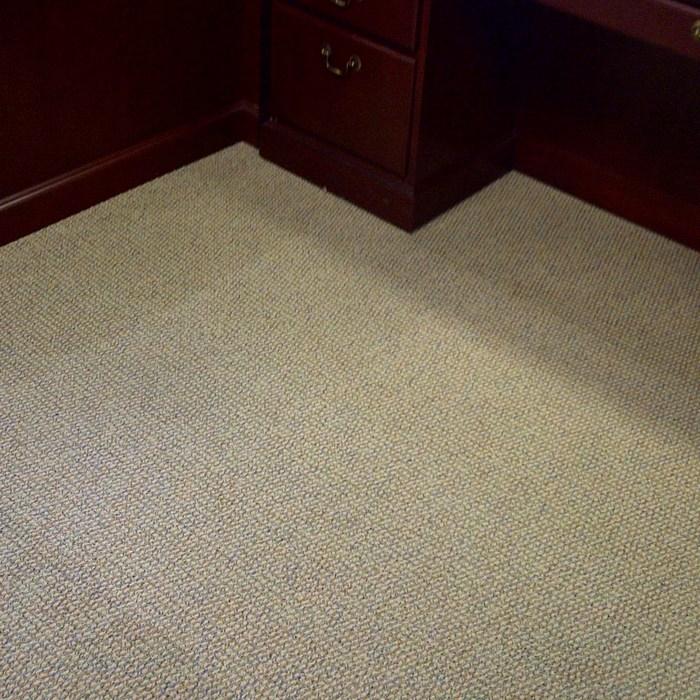 Desk area before.Notice plastic chairmat outline.