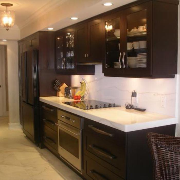 Transitional Kitchen - White Bright Dark Brown Wicker Chair Back