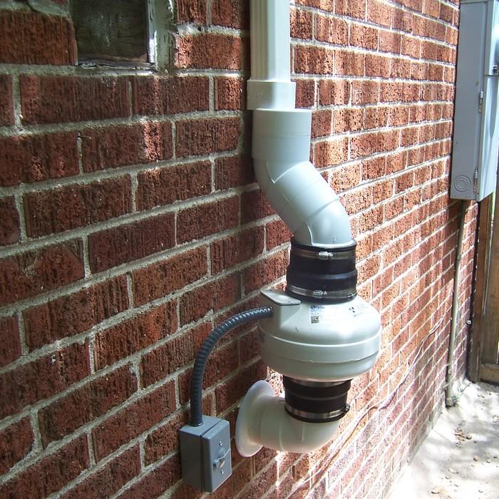 close up view of radon mitigation fan