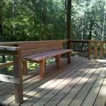 Deck of cathedral with bench and rails