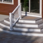 Arched entry staircase. PVC decking with lights