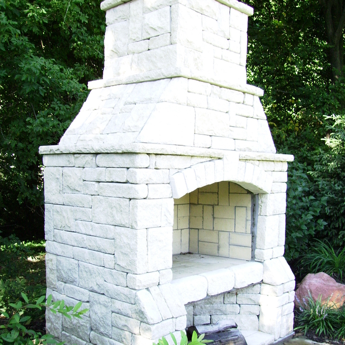 A outdoor fireplace adds warmth