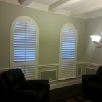 beautiful dining room with gray wall paint and a white, coffered ceiling