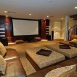 Contemporary Home Theater - Gold Brown Fabric And Leather Upholstery
