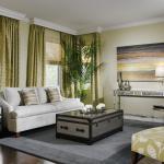 Contemporary Living Room - Tan Cozy Grass Cloth Roman Style Window Coverings