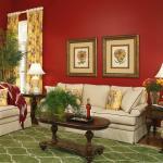 Traditional Living Room - Red Sofa Striped Upholstered Chair