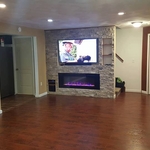 Water damaged living room and kitchen