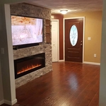 Water damaged living room and kitchen