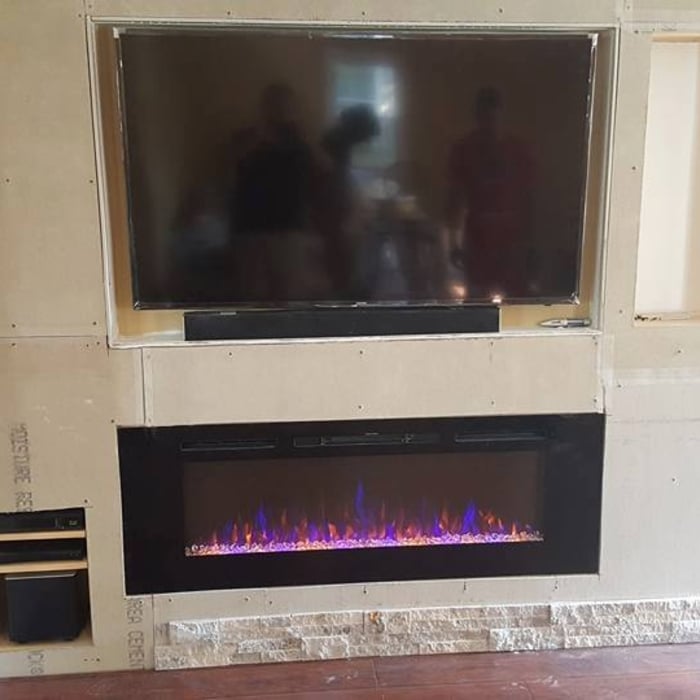 Water damaged living room and kitchen