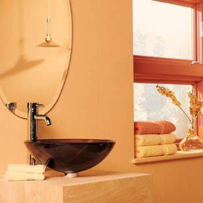 Contemporary Bathroom - Sink Wood Beige Painted Walls