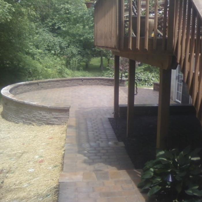 high patios with seating wall
