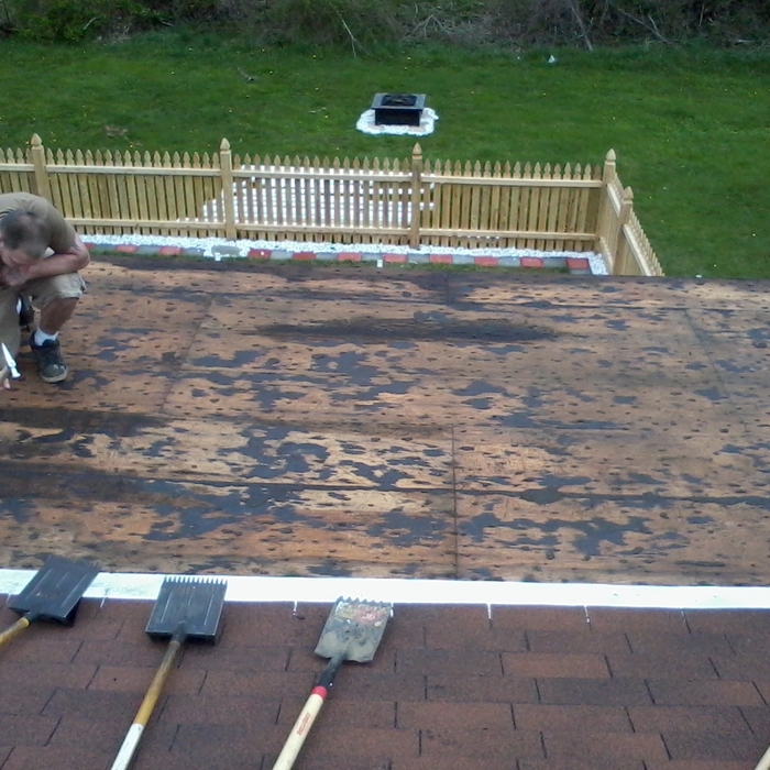 Josh riping off porch roof for repairs