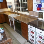 Country Kitchen remodel metal picture backsplash