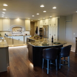large open concept kitchen with large eat at island