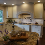 Stylish kitchen with shaker cabinets and dark wood floor