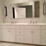 hand made vanity with brush painted finish