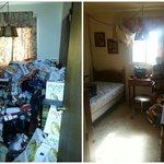 Before and after of a hoarder's bedroom