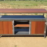 Hand brushed Steel and Red Balau Media Cabinet