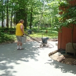 Finishing concrete.