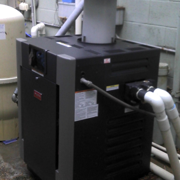 Raypak commercial heater with drafthood
