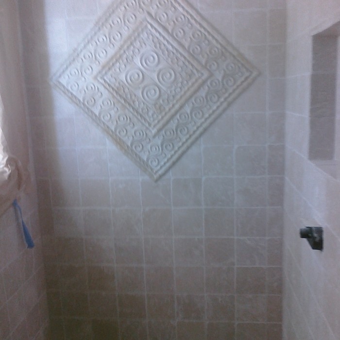 tumbled stone shower with insert